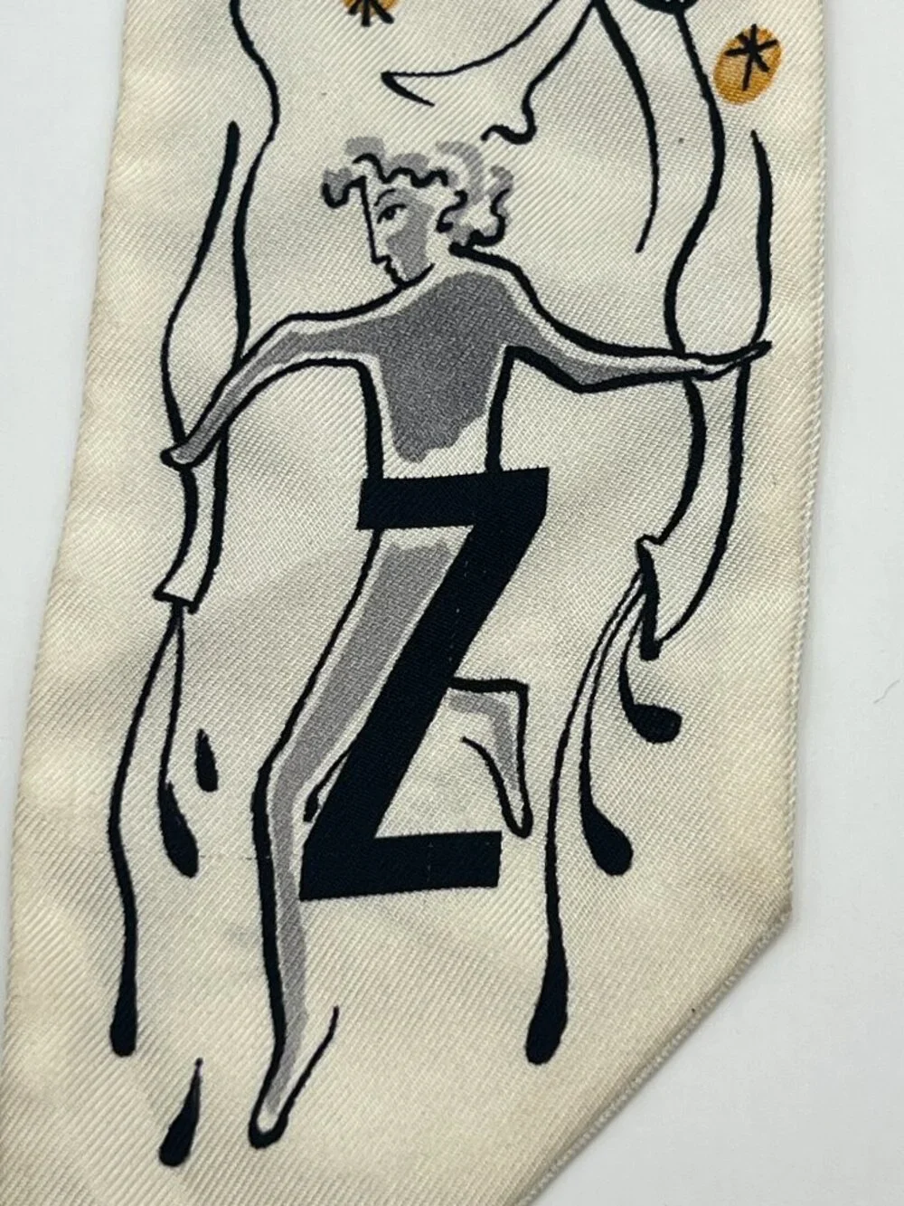 Authentic Christian Dior ABCDior Zodiac Mitzah Z Scarf Twilly White Grey Silk